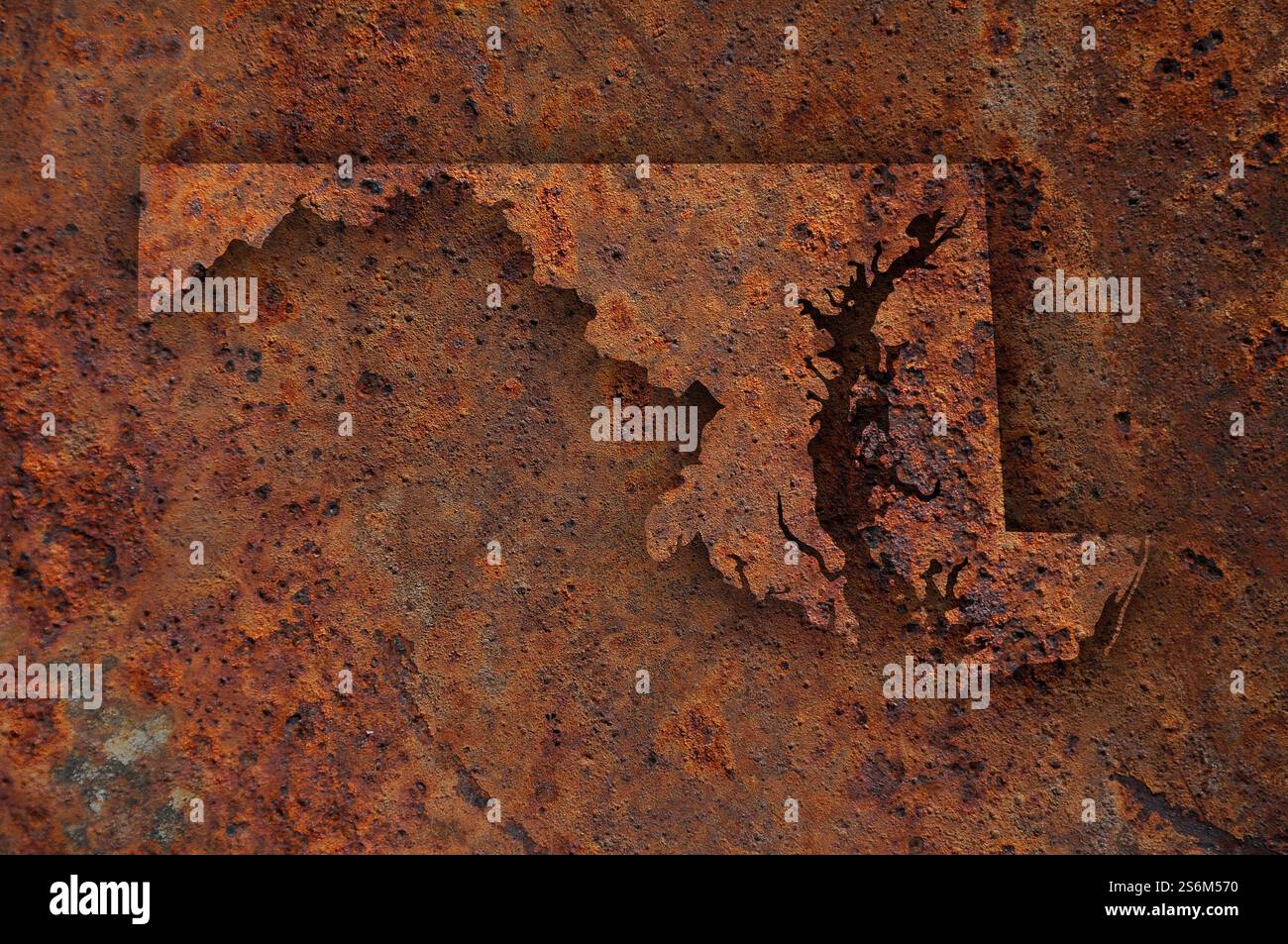 Mappa di Maryland sul metallo arrugginito Foto Stock