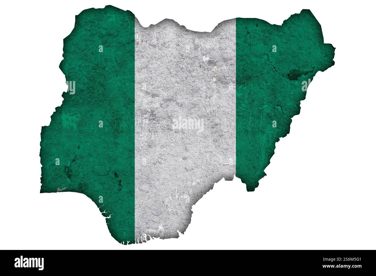 Mappa e bandiera della Nigeria su cemento intemperie Foto Stock