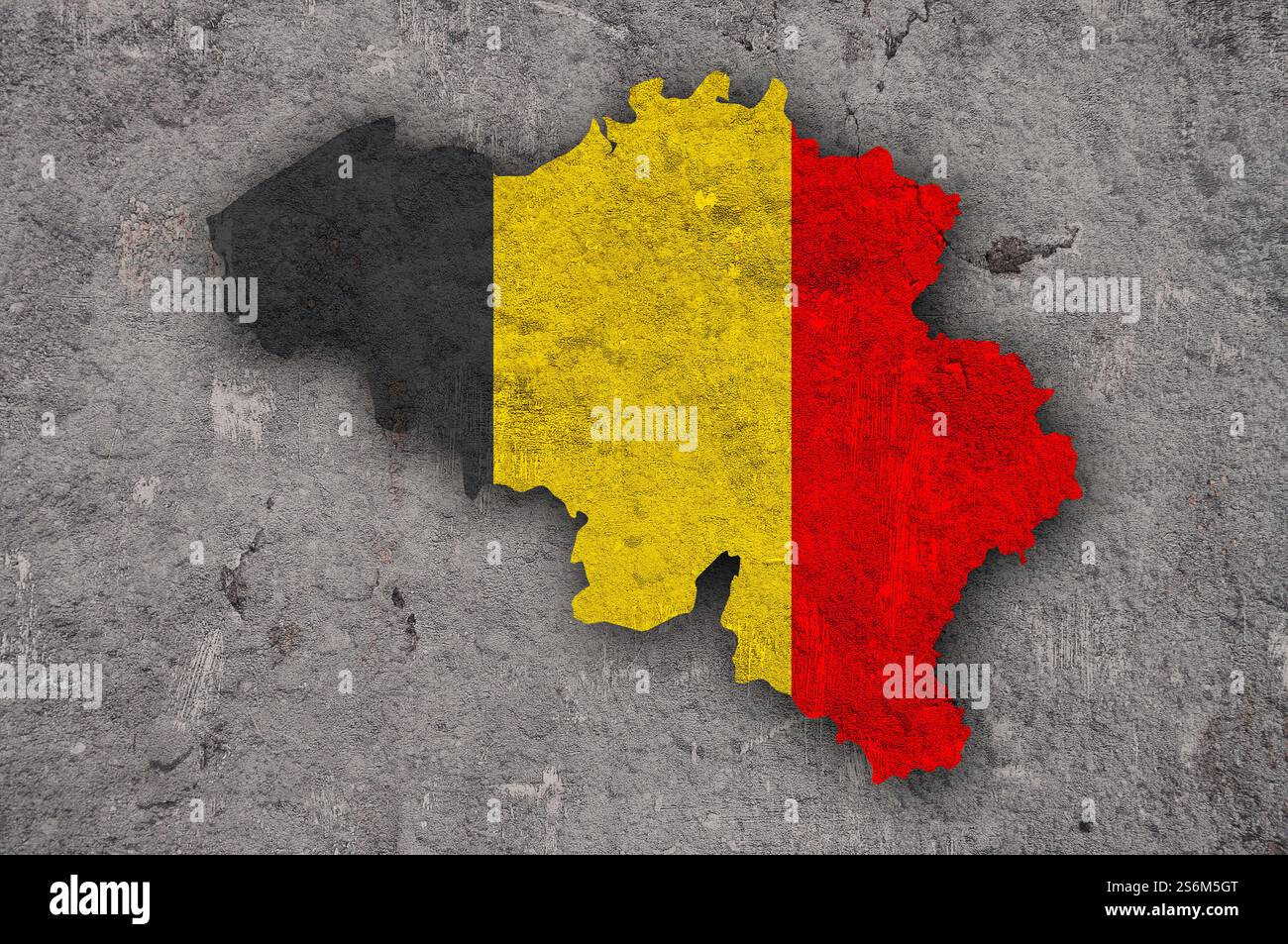 Mappa e bandiera del Belgio su calcestruzzo stagionato Foto Stock