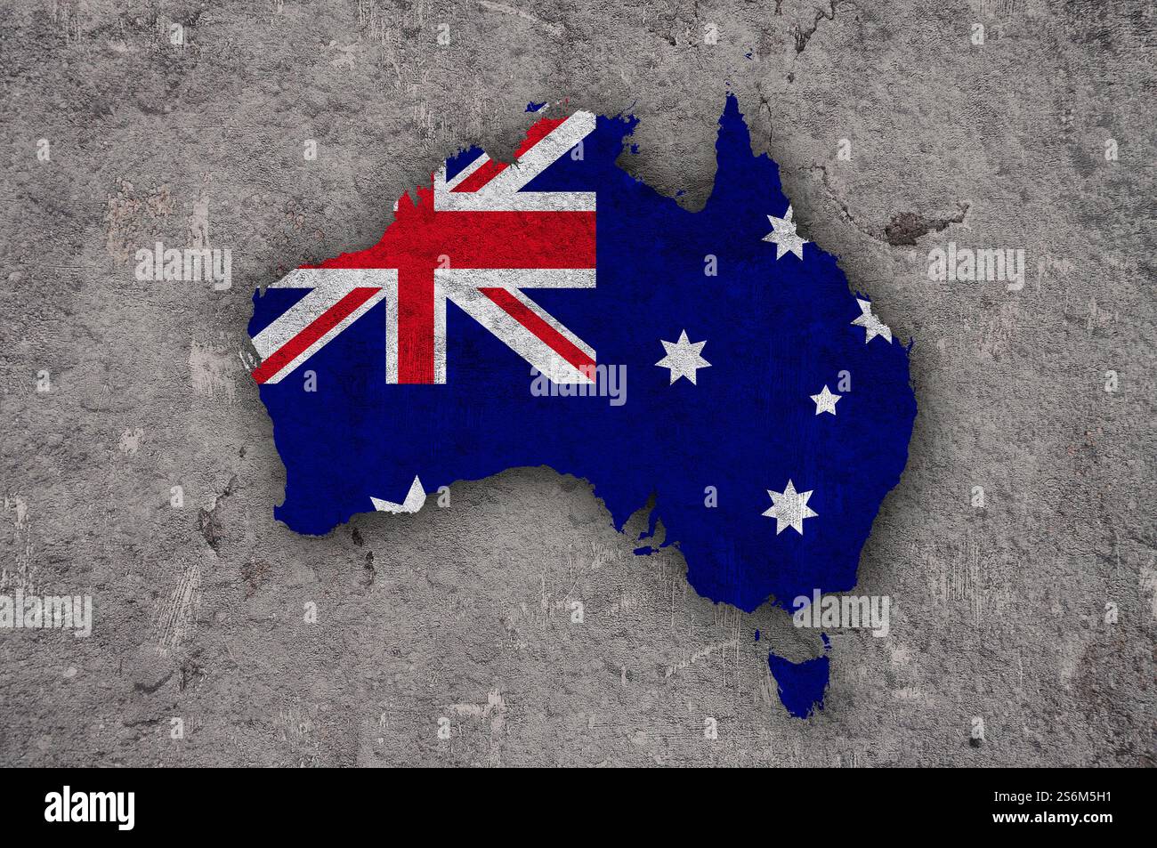 Mappa e bandiera dell'Australia su cemento intemperie Foto Stock