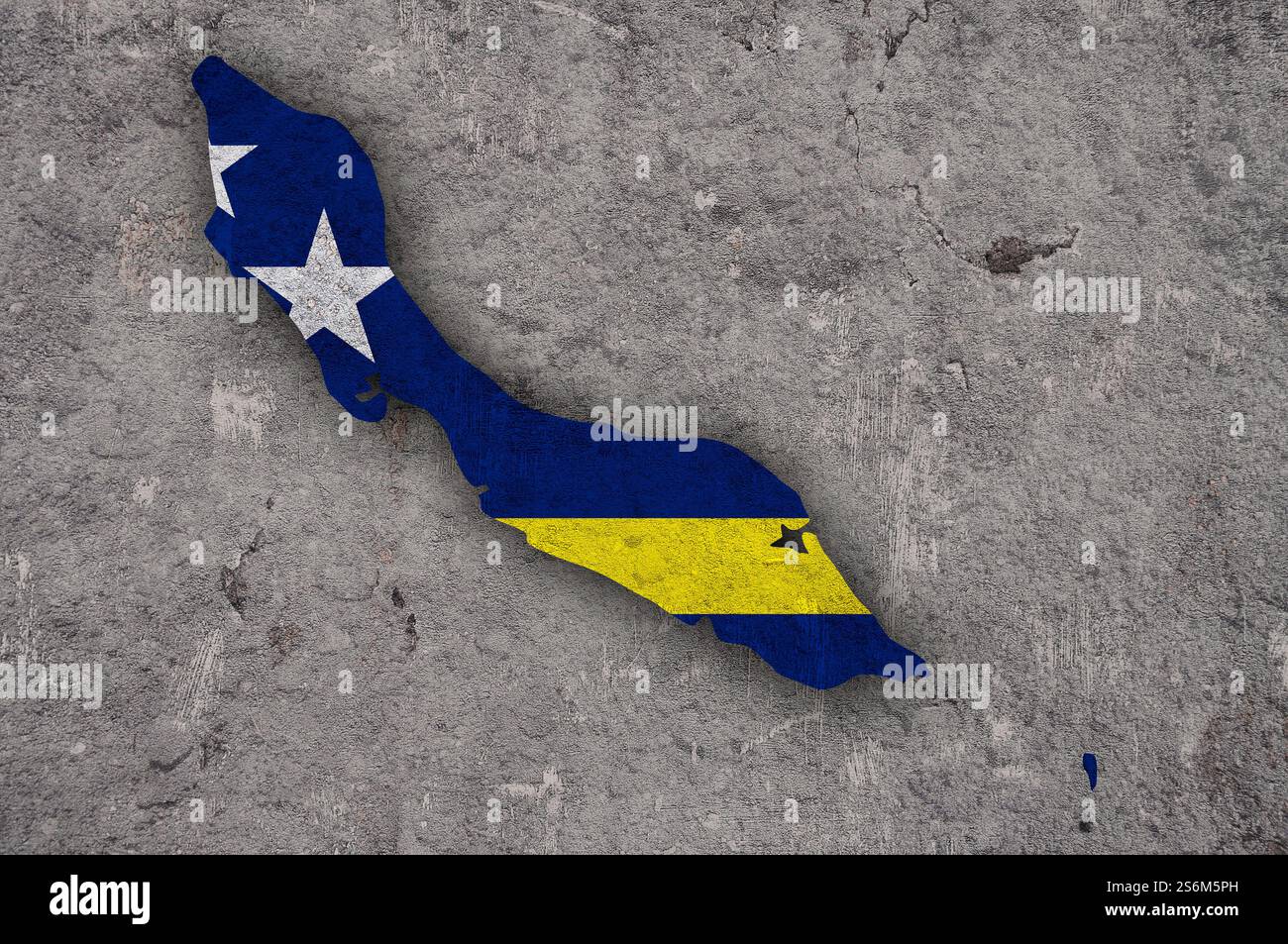 Mappa e bandiera di Curacao su cemento intemperie Foto Stock