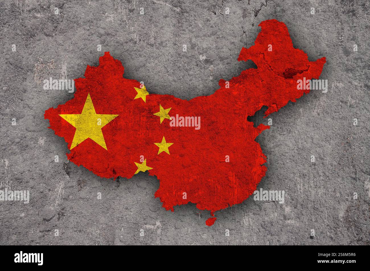 Mappa e bandiera della Cina su cemento intemperie Foto Stock