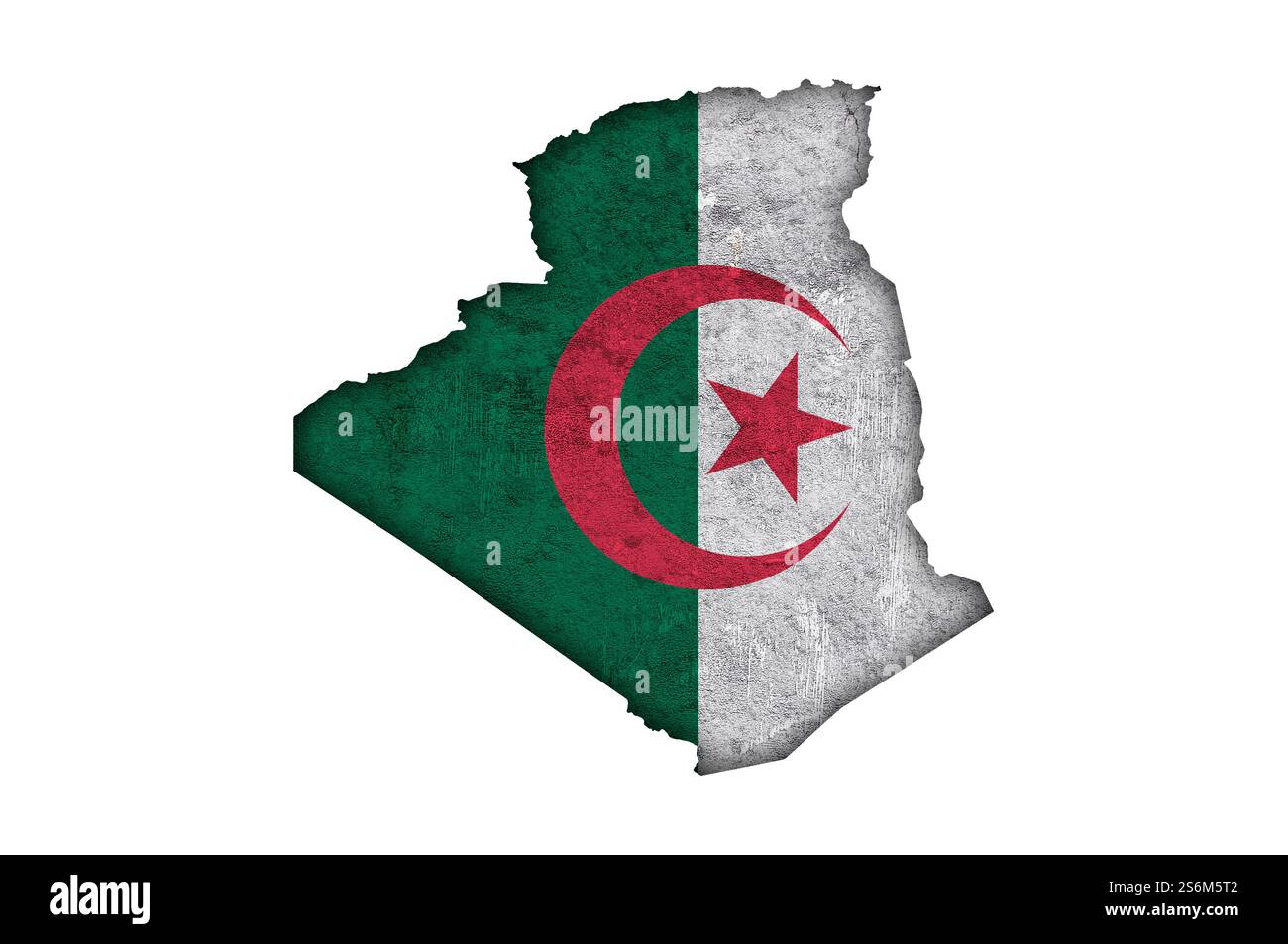 Mappa e bandiera dell'Algeria su cemento intemperie Foto Stock