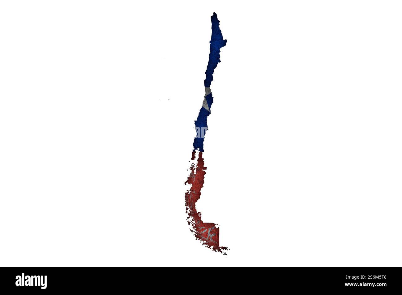 Mappa e bandiera del Cile su cemento intemperie Foto Stock