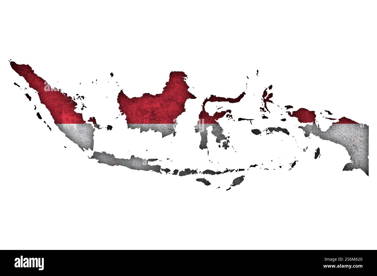 Mappa e bandiera dell'Indonesia su cemento intemperie Foto Stock