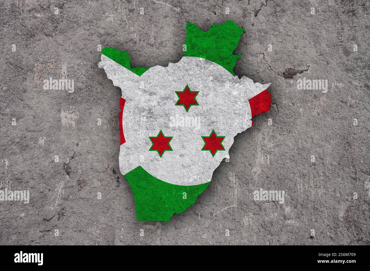 Mappa e bandiera del Burundi su cemento intemperie Foto Stock