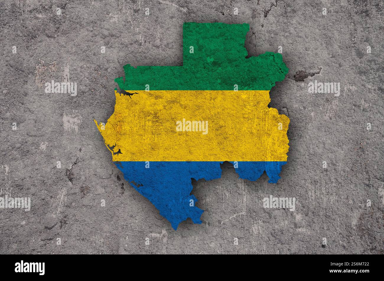 Mappa e bandiera del Gabon su cemento intemperie Foto Stock