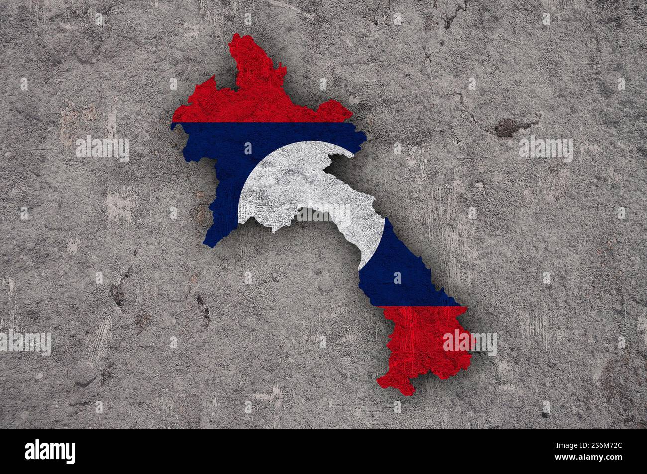 Mappa e bandiera del Laos su cemento intemperie Foto Stock