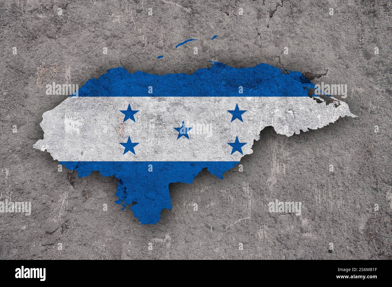 Mappa e bandiera dell'Honduras su cemento stagionato Foto Stock