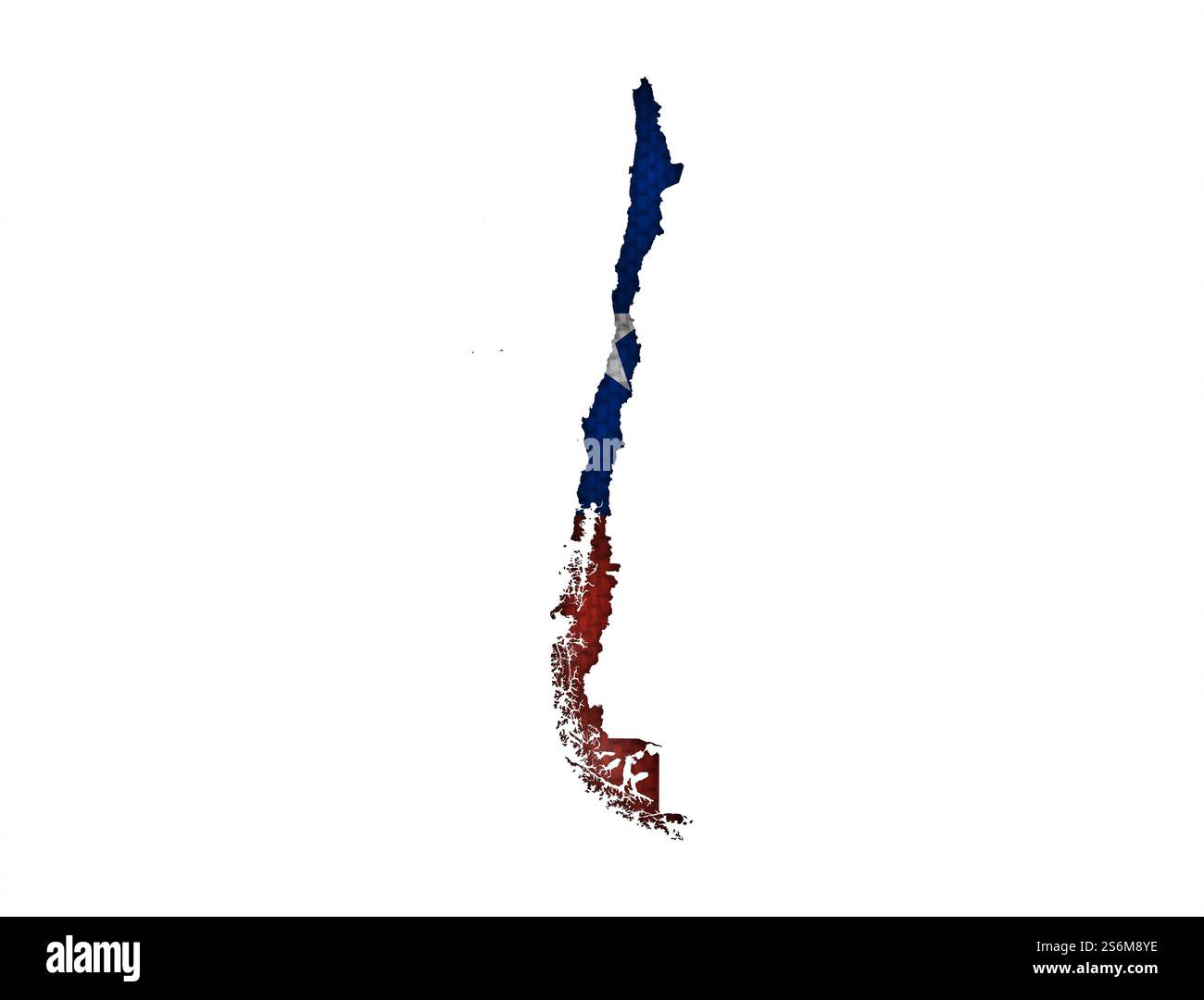 Mappa e Bandiera del Cile sulle vecchie lenzuola Foto Stock