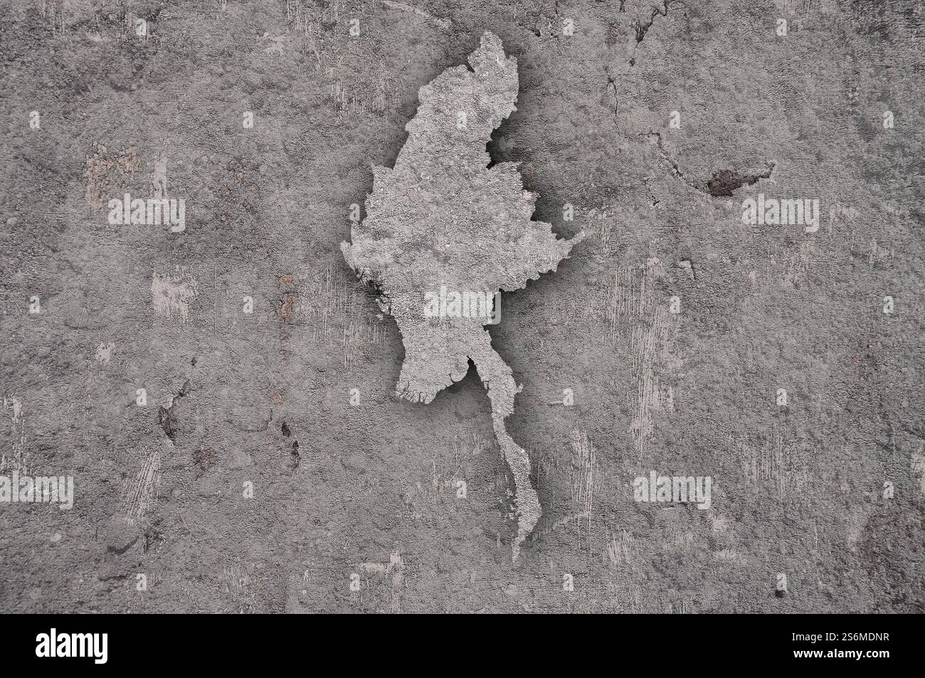 Mappa di Myanmar su cemento intemperie Foto Stock
