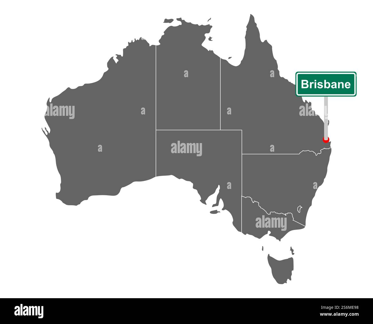 Cartello della città di Brisbane sulla mappa dell'Australia Foto Stock