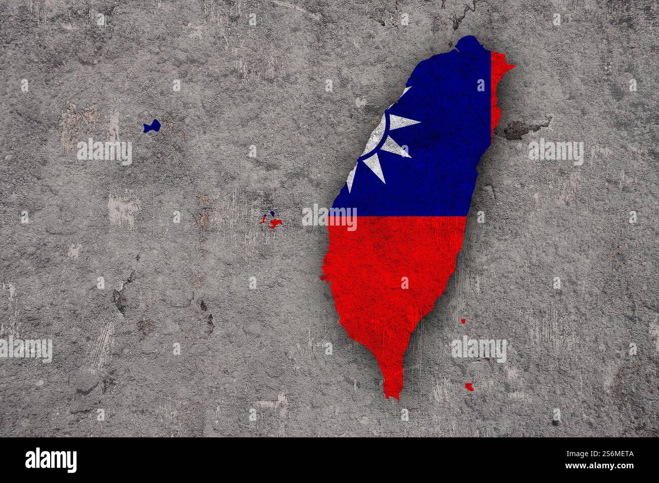Mappa e bandiera di Taiwan su cemento intemperie Foto Stock