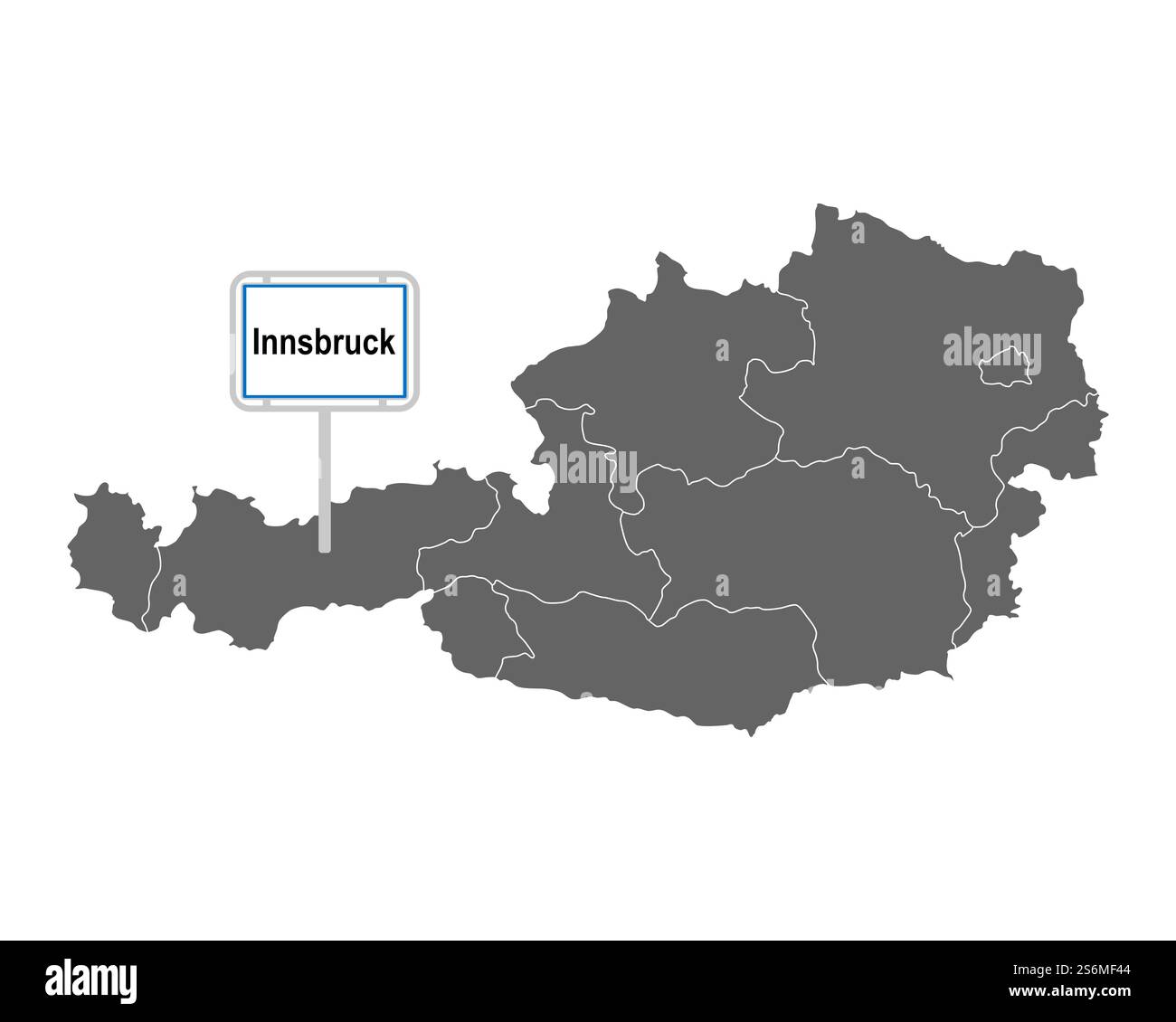 Cartina dell'Austria con l'indicazione della città di Innsbruck Foto Stock