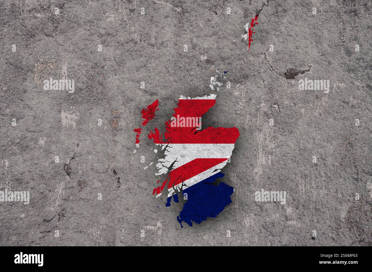 Mappa e bandiera della Scozia sul cemento intemperie Foto Stock