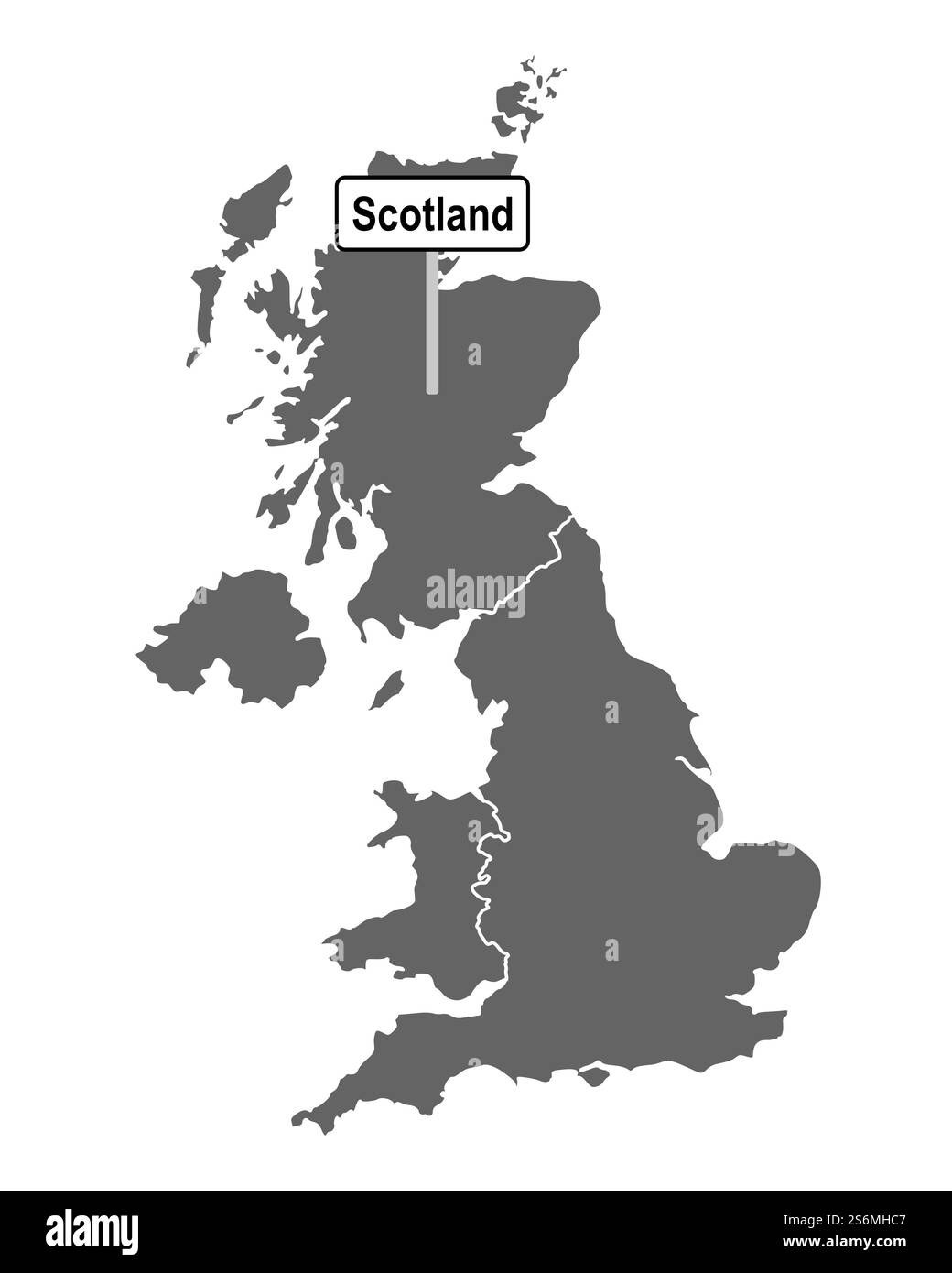Mappa della Gran Bretagna con il nome della Scozia Foto Stock