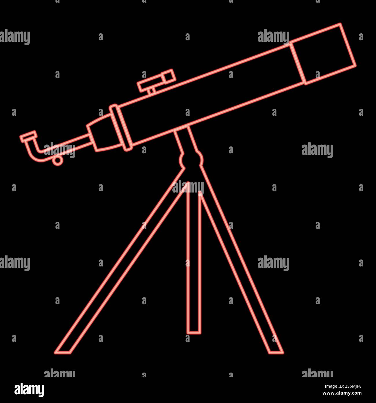 Illustrazione vettoriale di colore rosso del telescopio al neon immagine luminosa piatta. Illustrazione vettoriale di colore rosso del telescopio al neon immagine piatta Illustrazione Vettoriale