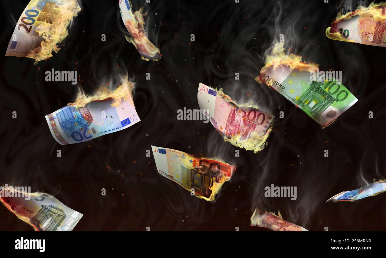 Combustione in euro Foto Stock