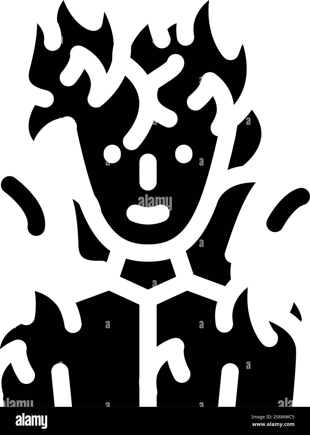 vettore icona glifo personaggio fantasy uomo bruciato. un uomo che brucia il segno del personaggio fantasy. illustrazione nera del simbolo del contorno isolato. illustrazione vettoriale dell'icona glifo del personaggio fantasy dell'uomo in fiamme Illustrazione Vettoriale