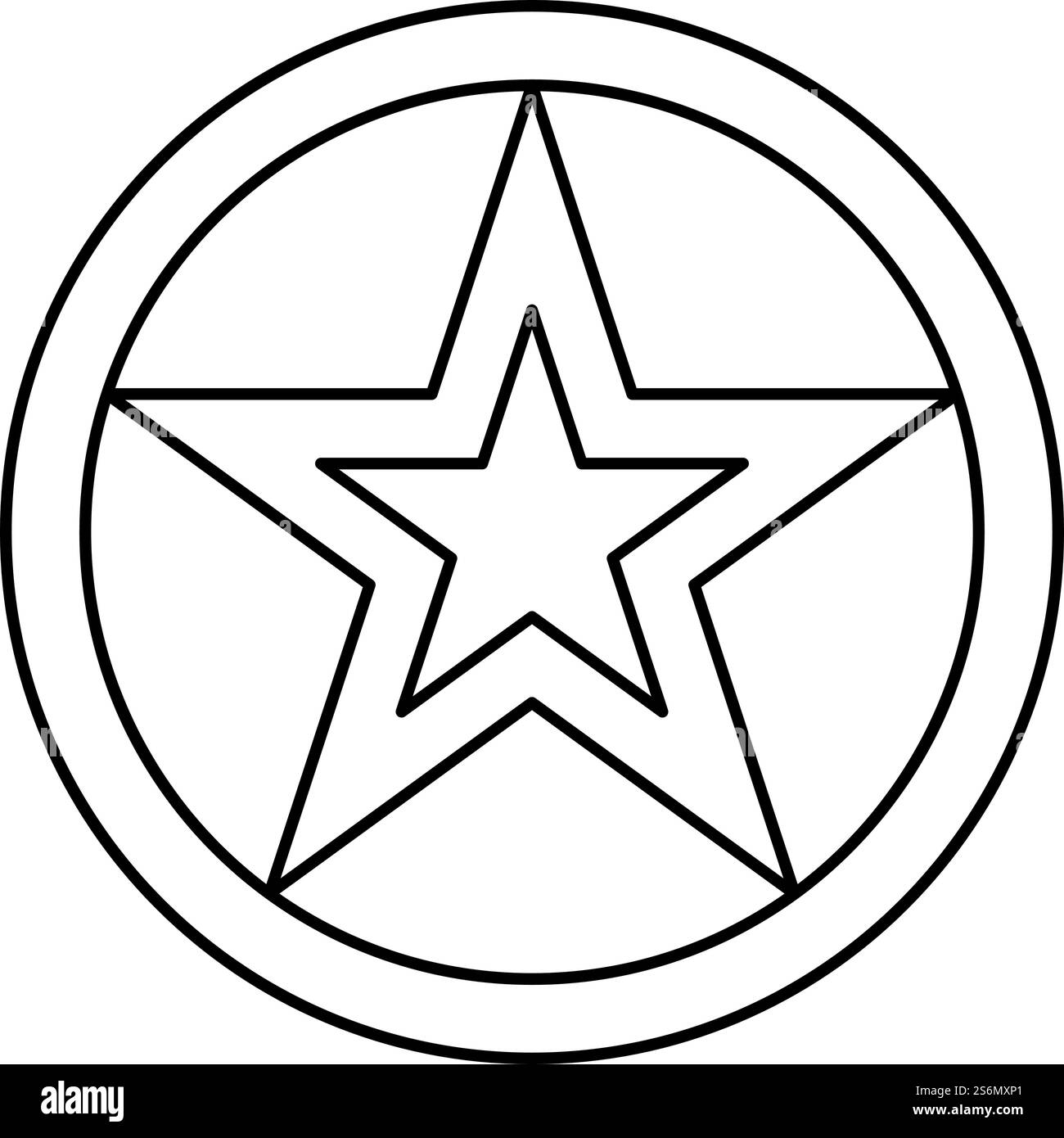 Icona del contorno a stella nel cerchio illustrazione vettoriale di colore nero immagine semplice in stile piatto. Icona stella nel contorno del cerchio immagine vettoriale di colore nero immagine in stile piatto Illustrazione Vettoriale