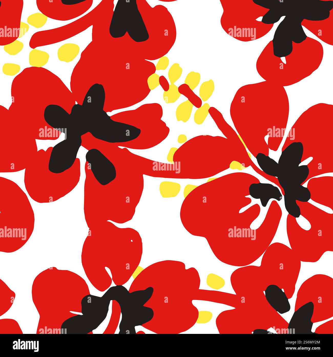 Papaveri in fiore senza cuciture, stampa floreale con piante fiorenti. Stampa decorativa con bouquet botanico retrò. Piante stilizzate primaverili o estive con grandi petali, vettoriali in stile piatto. Papaveri in fiore motivo senza cuciture, stampe floreali estive Illustrazione Vettoriale