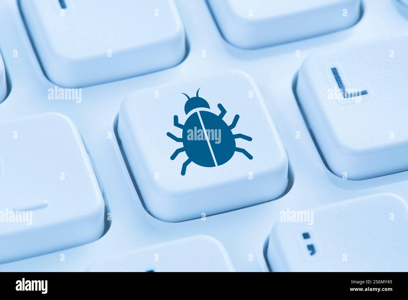 Computer virus Trojan Security sull'icona Internet Surfing Blue Keyboard Foto Stock