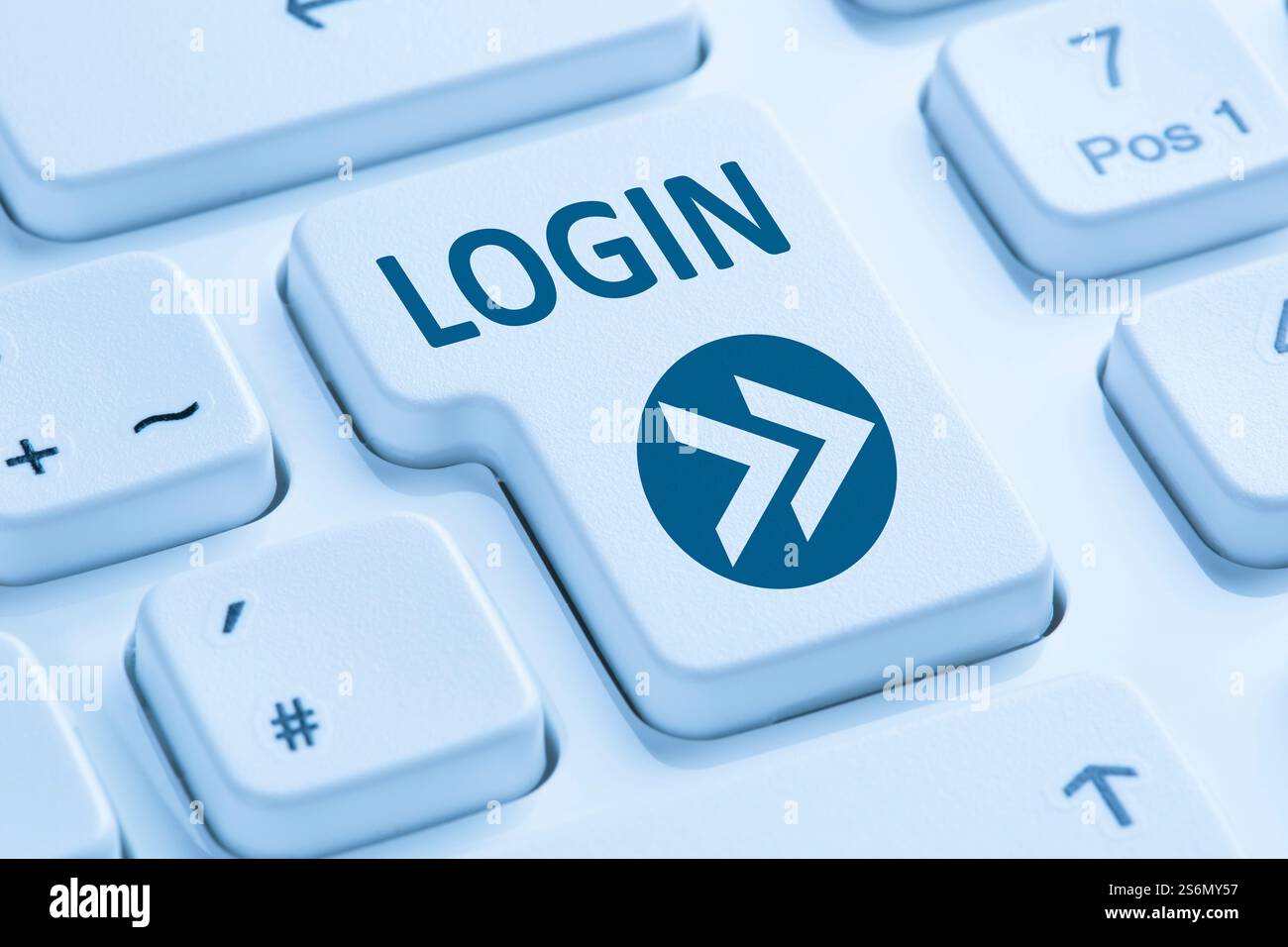 Pulsante di accesso icona di registrazione online tastiera del computer blu Foto Stock