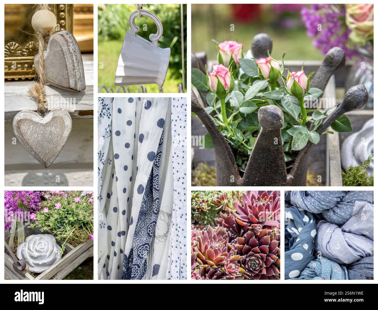 Il collage con arredamento da giardino e tessuti Foto Stock