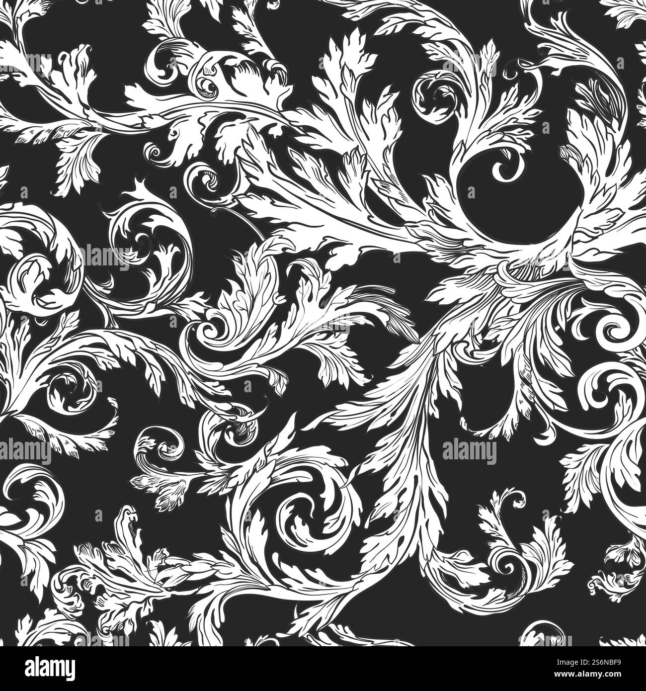 Ornamenti vintage per fogliame e flora motivo senza cuciture, contorno monocromatico. Sfondo o stampa con foglie decorative. Piante d'appartamento tenera foglie di erbe, vettore botanico alla moda in stile piatto. Flora e fogliame vintage disegnano un vettore di pattern senza cuciture Illustrazione Vettoriale