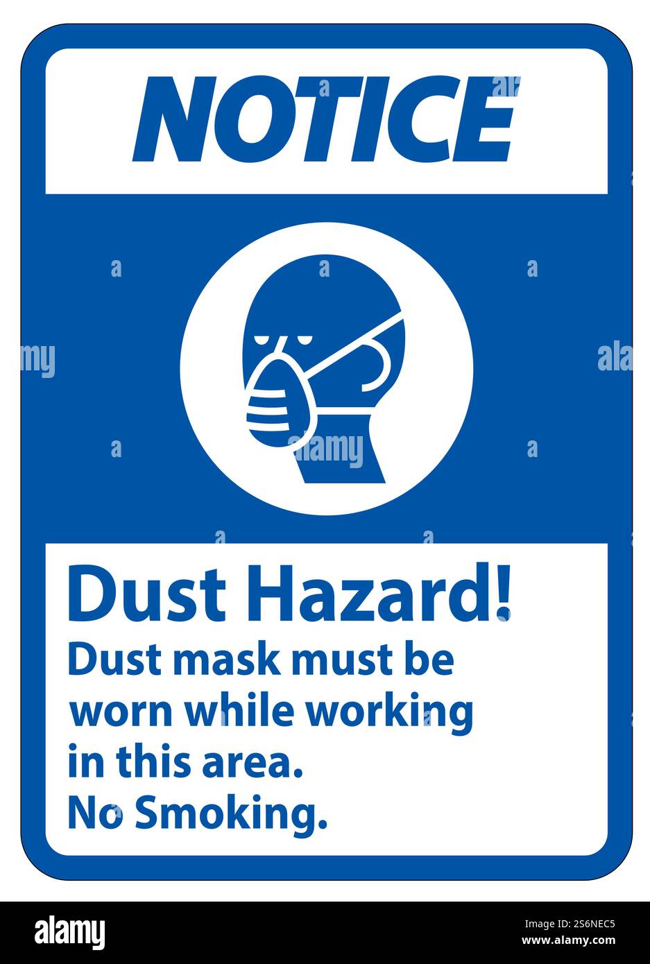 Avviso cartello divieto di fumo pericolo di polvere la maschera deve essere indossata durante il lavoro in quest'area Illustrazione Vettoriale