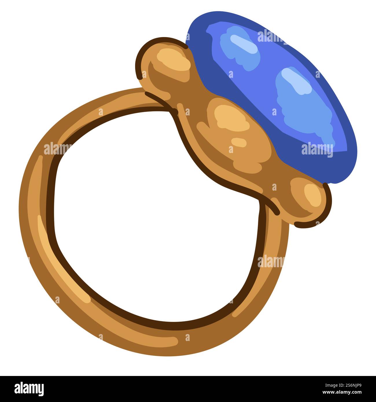 Gioielli in vecchio stile, anello dorato isolato con preziosa pietra preziosa. Decorazioni e decorazioni, design classico antico, accessori per nobili signore, regine e principesse. Vettore in stile piatto. Anello dorato con pietre preziose blu, antichi gioielli Illustrazione Vettoriale