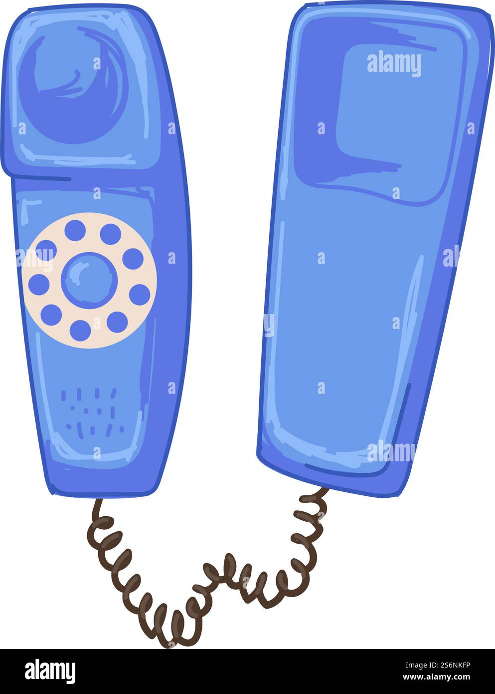 Telefono vintage degli anni '70, telefono isolato con sistema rotativo per comporre il numero. Vecchi gadget e retrò, telecomunicazioni e conversazione. Fili e cavi di celle modernizzate. Vettore in stile piatto. Telefono degli anni '70, telefono cablato con sistema rotante Illustrazione Vettoriale