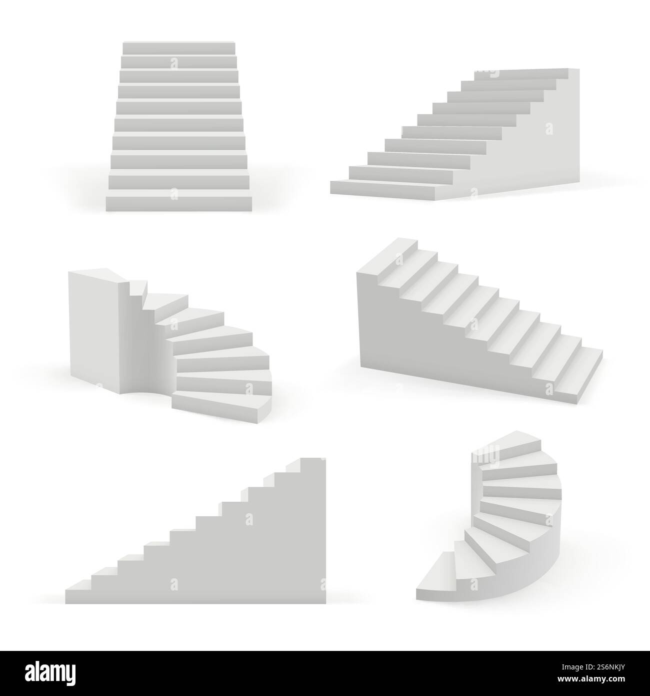 Scale moderne. oggetti architettonici bianchi 3d per lo spazio interno su e giù modelli vettoriali scalini. Illustrazione della scala interna e della costruzione di scale architettoniche. Scale moderne. oggetti architettonici bianchi 3d per lo spazio interno su e giù modelli vettoriali scalini Illustrazione Vettoriale