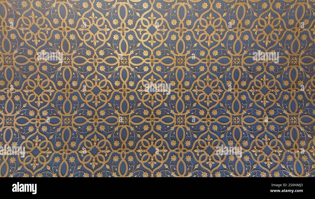 Motivo astratto dorato su sfondo blu Foto Stock