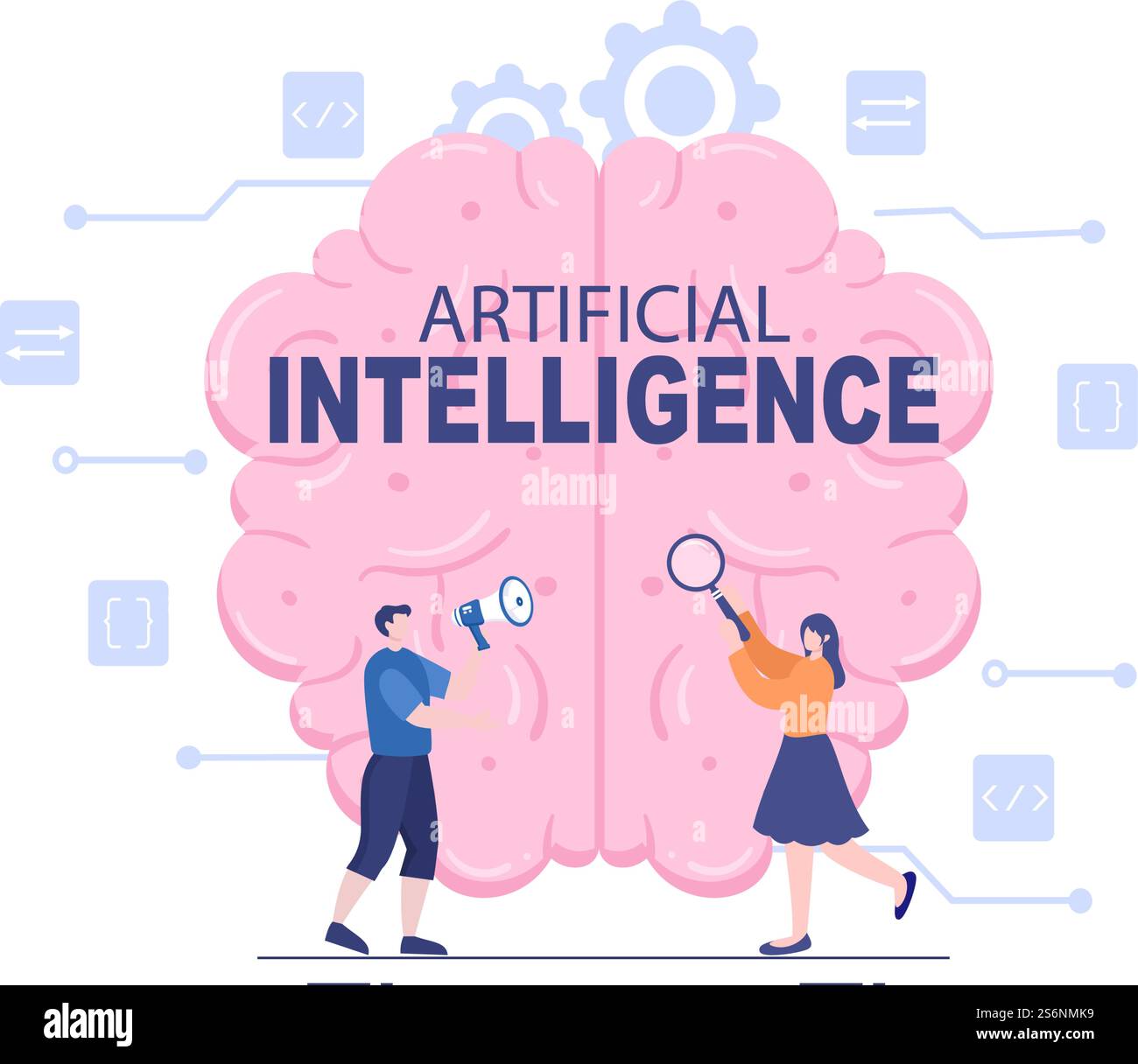 Intelligenza artificiale Digital Brain Technology and Engineering Concept with Programmer Data or Systems che possono essere impostati in un contesto scientifico. Illustrazione vettoriale Illustrazione Vettoriale