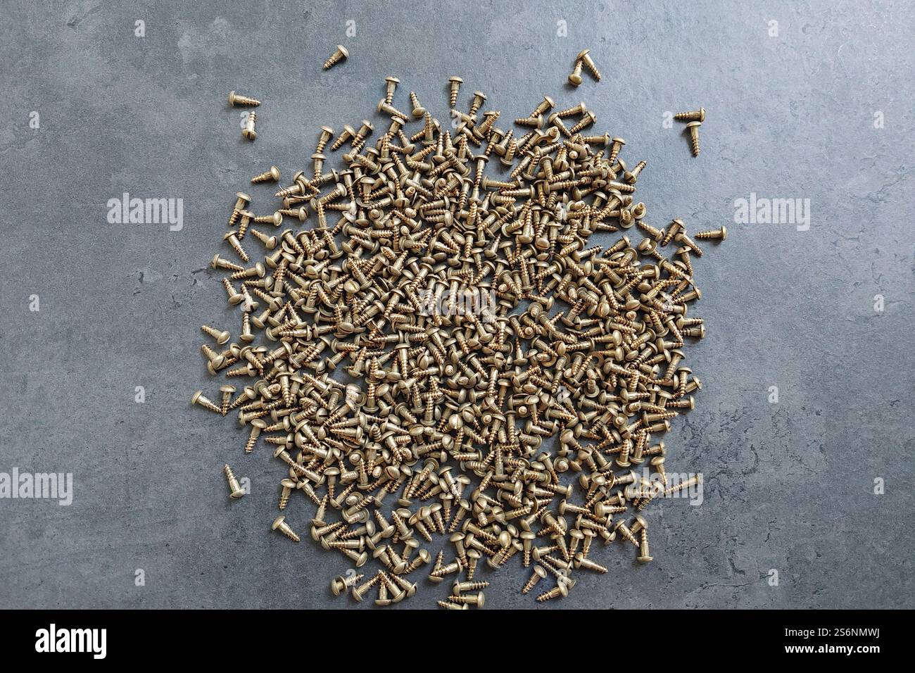Molte viti per legno in ottone Foto Stock