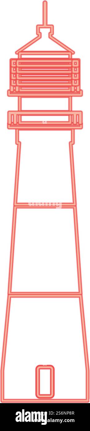 Illustrazione vettoriale rosso faro al neon immagine luminosa in stile piatto. Illustrazione vettoriale rosso faro al neon immagine in stile piatto Illustrazione Vettoriale