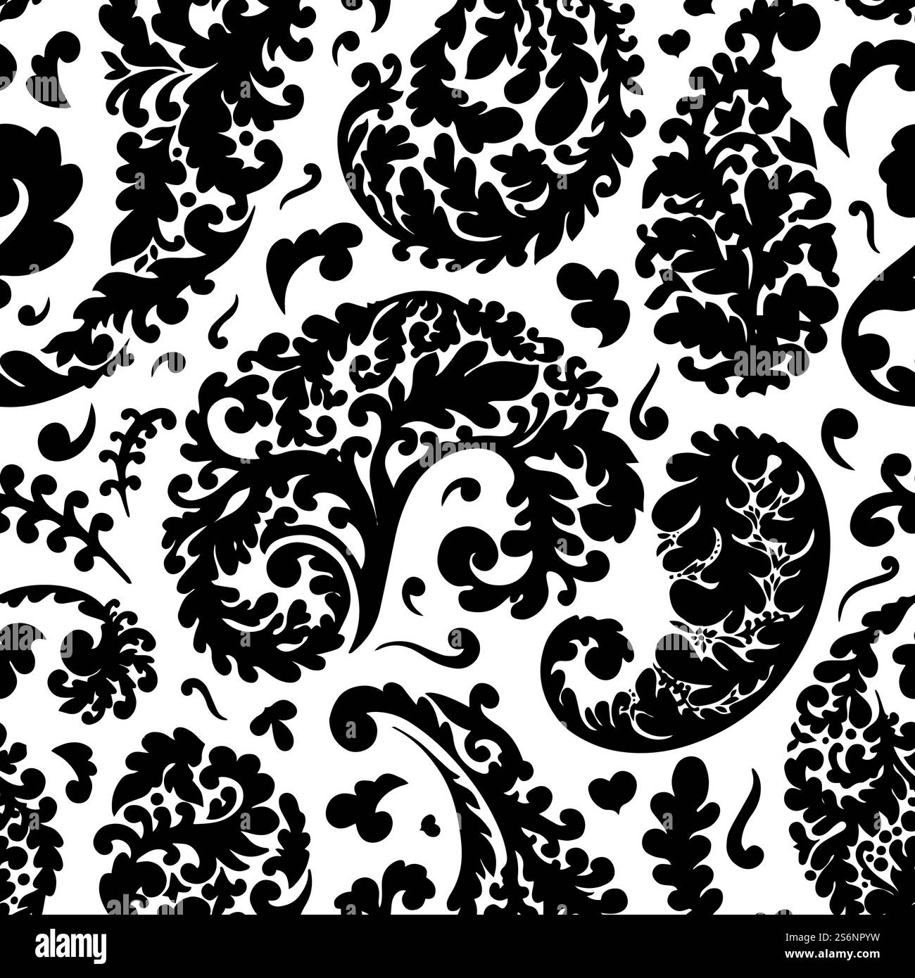 Flora e fogliame decorativi, foglie e vortici senza cuciture. Rami e fiorente stampa botanica isolata su bianco. Sfondo o tessuto, ornamenti di texture botanica vettoriali in stile piatto. Fogliame decorativo foglie e floreale senza cuciture vettoriale Illustrazione Vettoriale