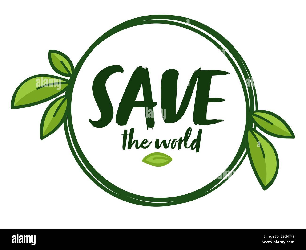 Protezione dell'ambiente e dell'ecologia da impatti dannosi, etichette isolate o striscioni con cerchio e foglie. Responsabilità ecologica e consapevolezza, conservazione e riciclaggio. Vettore in stile piatto. Salvare il mondo, l'ecologia e la protezione dell'ambiente Illustrazione Vettoriale