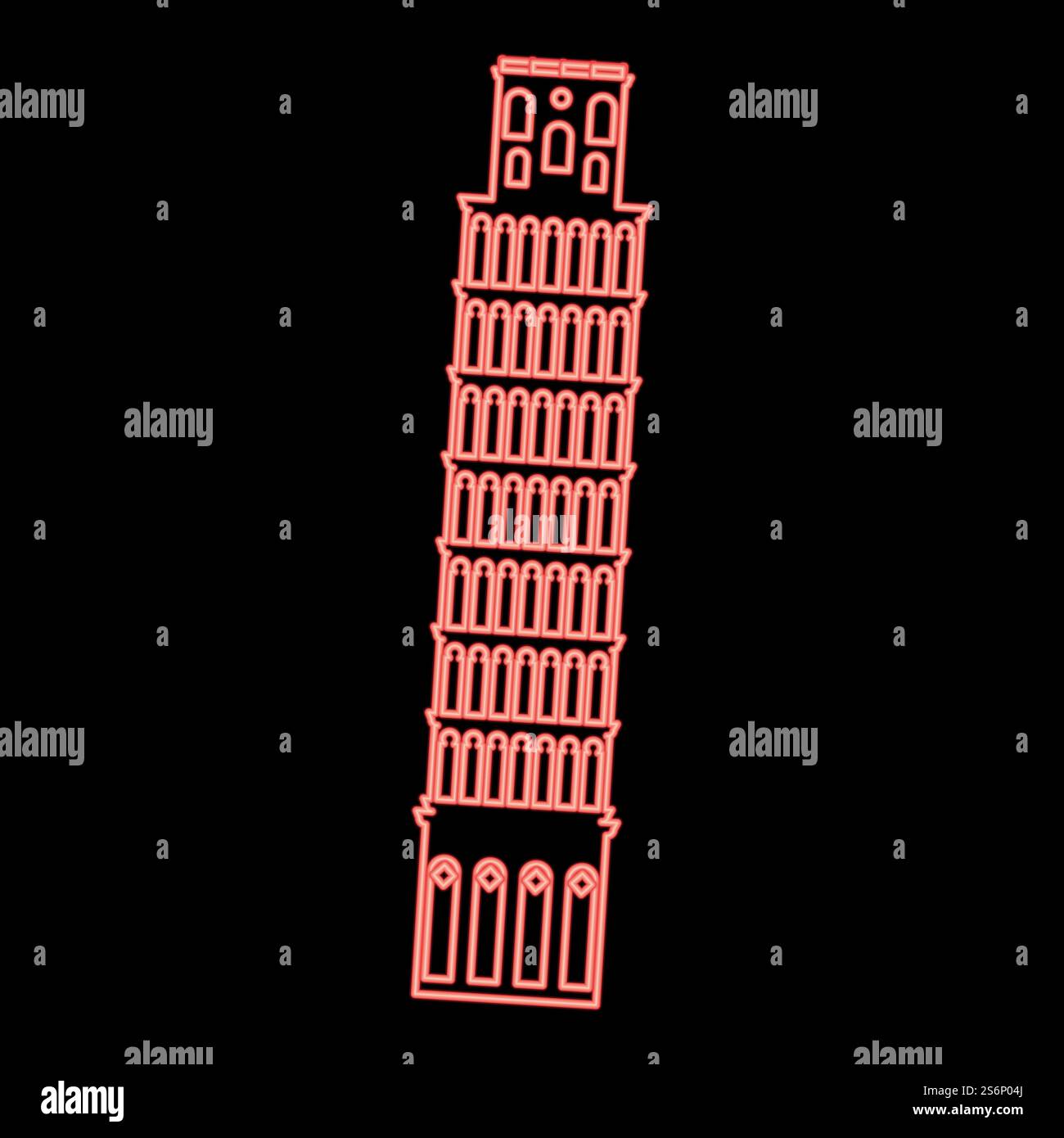 Illustrazione vettoriale di colore rosso torre pisa al neon immagine luminosa piatta. Illustrazione vettoriale rosso torre pisa neon immagine in stile piatto Illustrazione Vettoriale