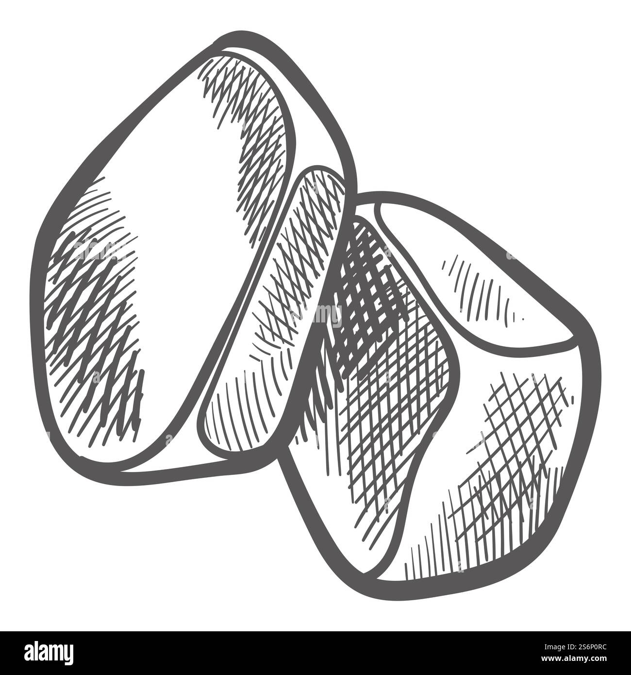 Cubetti d'acqua surgelati, ghiaccio per bevande e cocktail, porzioni in bar e pub. Icona isolata di rinfrescanti cubicoli ghiacciati, contorno di schizzo monocromatico. Purezza e freschezza. Vettore in stile piatto. Cubetti di ghiaccio per bevande e cocktail, acqua ghiacciata Illustrazione Vettoriale