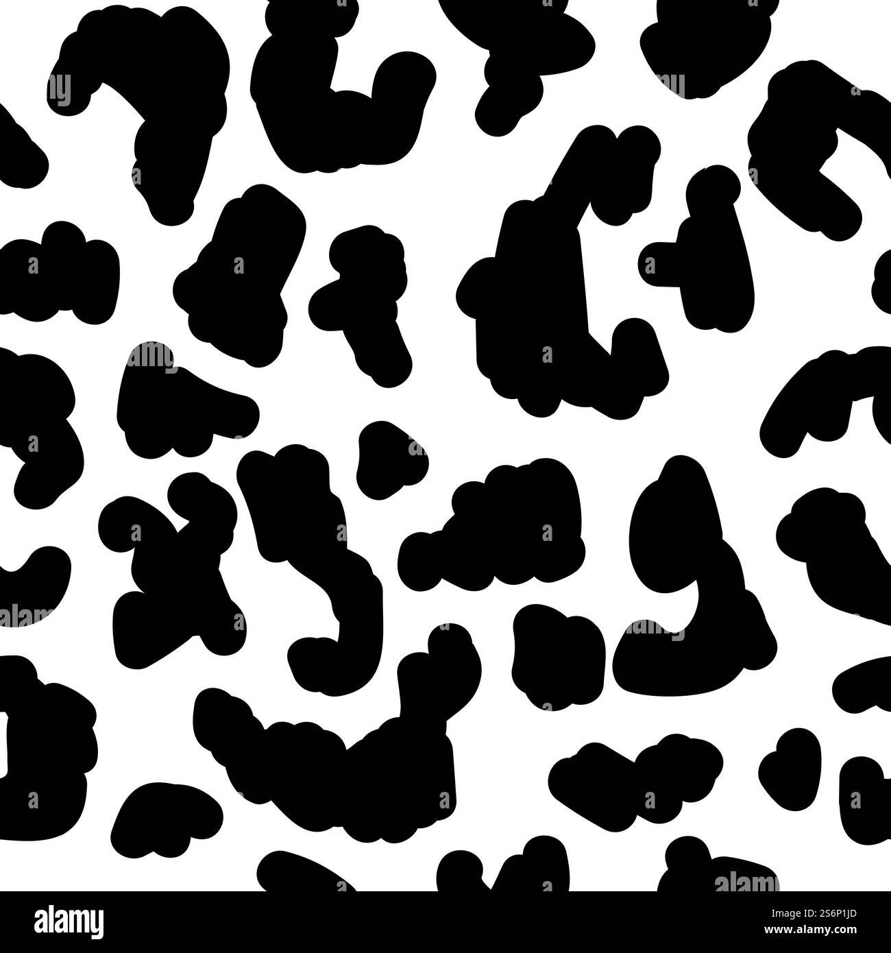 Stampa di ghepardi o leopardi in bianco e nero. Sequenza uniforme di punti e macchie. Giungla faunistica o tema savannah. Texture esotiche o tessuti, carta da parati. Vettore in stile piatto. Stampa leopardata con motivo a macchie e punti senza cuciture Illustrazione Vettoriale