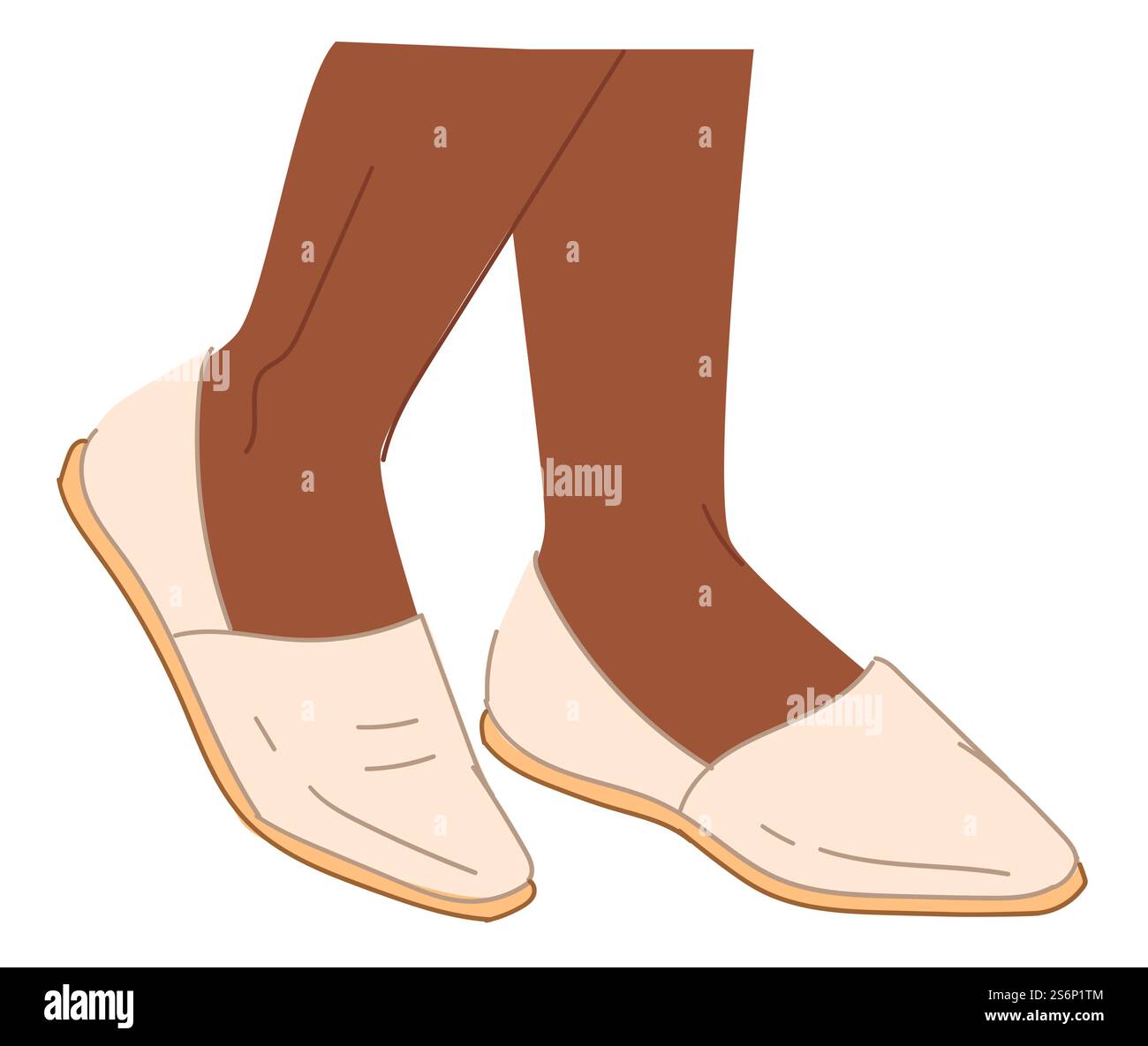 Scarpe morbide in pelle su piattaforma piatta per donne, gambe isolate di donna che indossano scarpe eleganti e comode. Abbinalo per l'uso quotidiano e per un look casual. Shopping nei negozi vettoriale in stile piatto. Scarpe alla moda, calzature basse in pelle Illustrazione Vettoriale