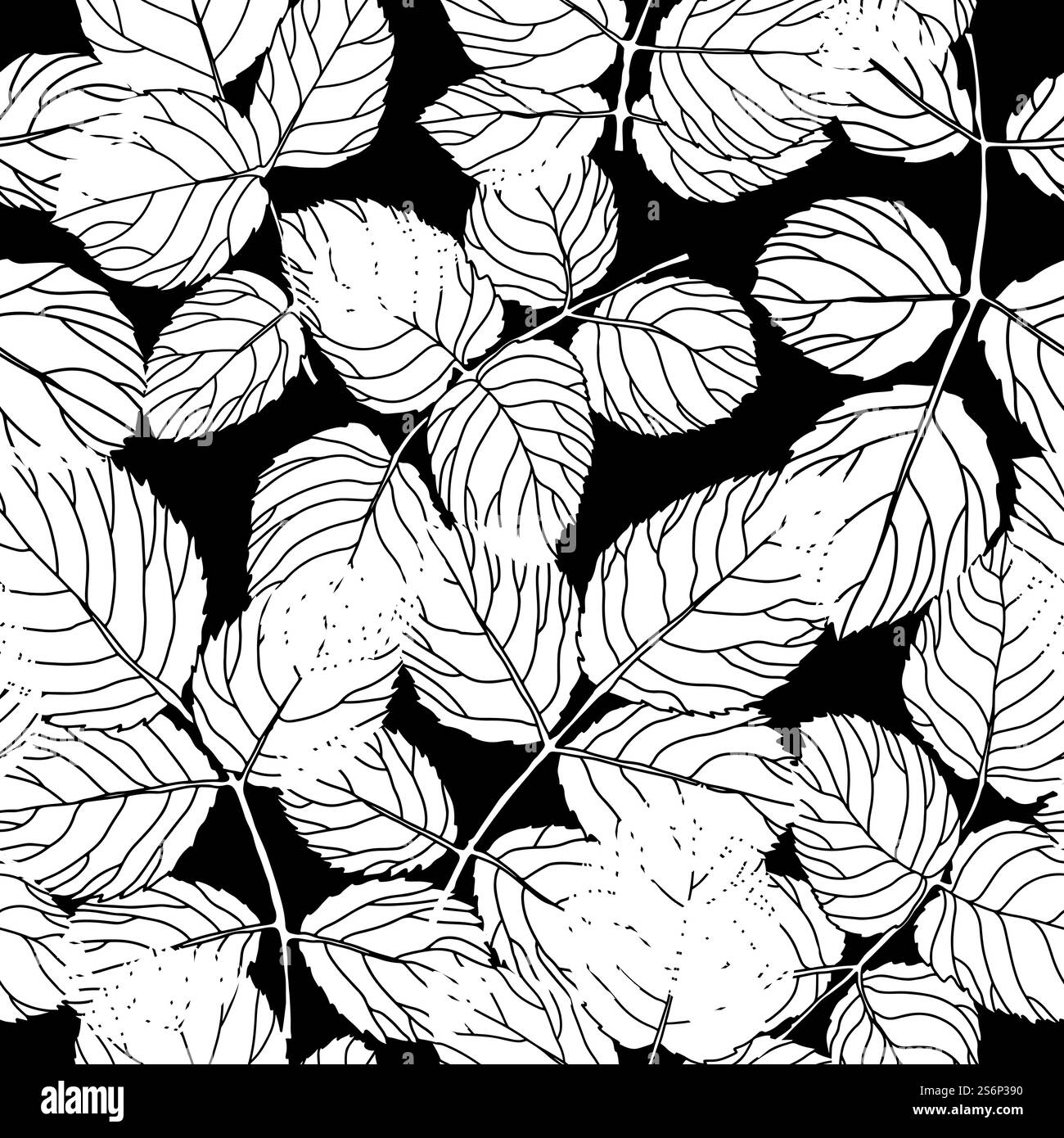 Rami e ramoscelli con fogliame e foglie, motivo senza cuciture incolore o schizzo monocromatico. Stampa estiva e primaverile o sfondo per l'imballaggio o la carta da parati. Immagine vettoriale in stile piatto. Foglie e fogliame su rami, ramoscelli e flora Illustrazione Vettoriale