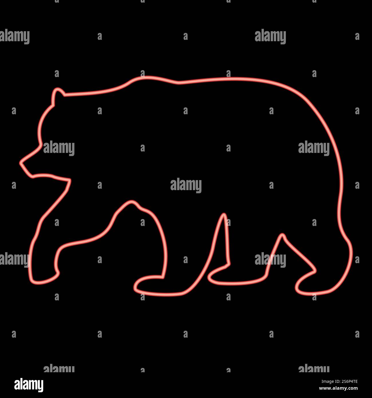Illustrazione vettoriale di colore rosso con orso al neon immagine luminosa piatta. Illustrazione vettoriale di colore rosso con orso al neon immagine piatta Illustrazione Vettoriale