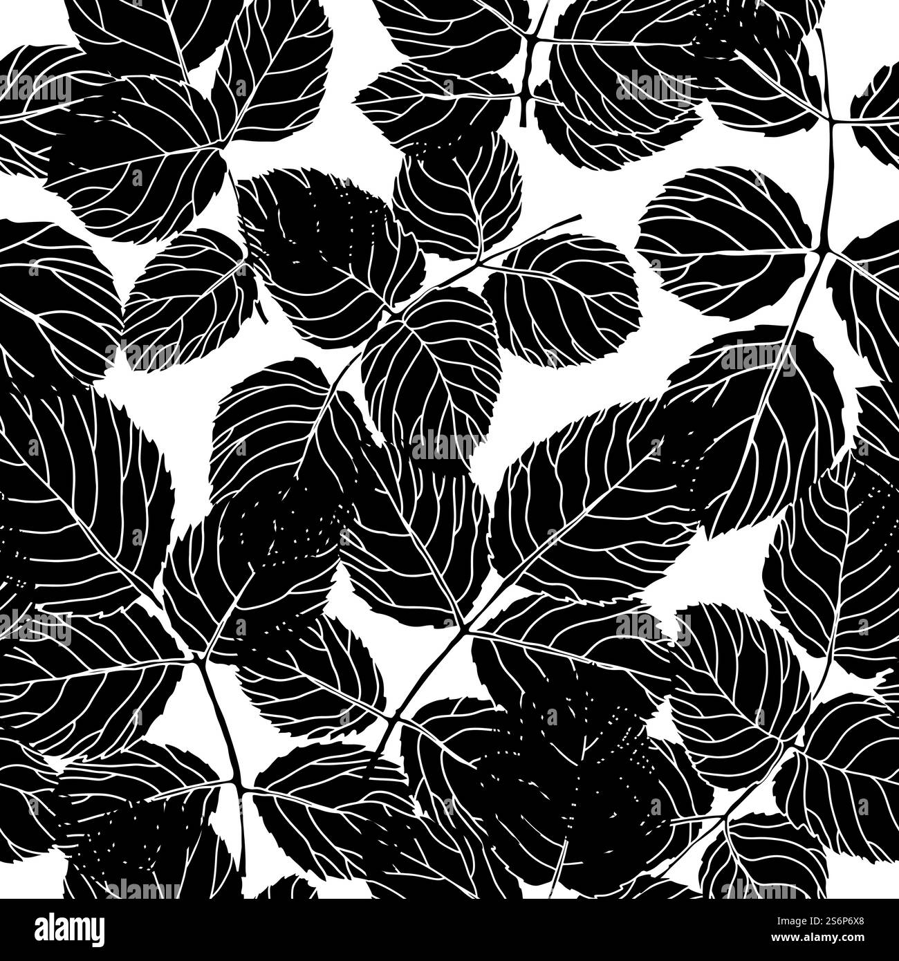 Sfondo floreale, foglie e fogliame di piante, alberi o cespugli, ornamento di silhouette. Elemento decorativo botanico, motivo decorativo per carta da parati o involucri. Immagine vettoriale in stile piatto. Silhouette fogliame, lascia flora senza cuciture Illustrazione Vettoriale