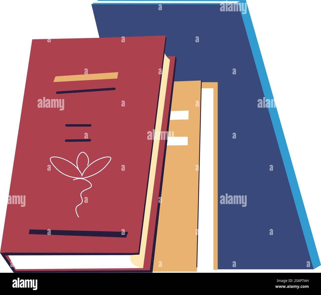 Forniture universitarie o scolastiche, libri isolati accumulati. Quaderni e libri di testo, apprendimento delle discipline e letteratura. Enciclopedia con informazioni, studio ed educazione in biblioteca. Vettore in stile piatto. Libri scolastici e libri di testo, quaderni e documenti Illustrazione Vettoriale