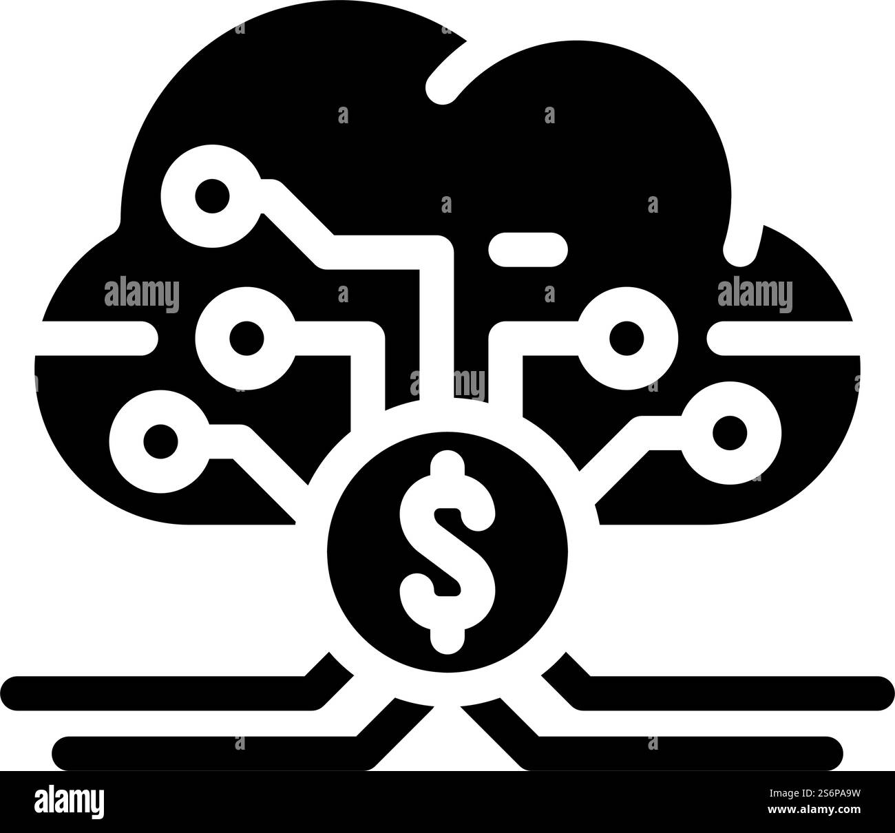icona del glifo di business intelligence del cloud. firma di business intelligence sul cloud. illustrazione nera del simbolo del contorno isolato. illustrazione vettoriale dell'icona glifo di business intelligence del cloud Illustrazione Vettoriale
