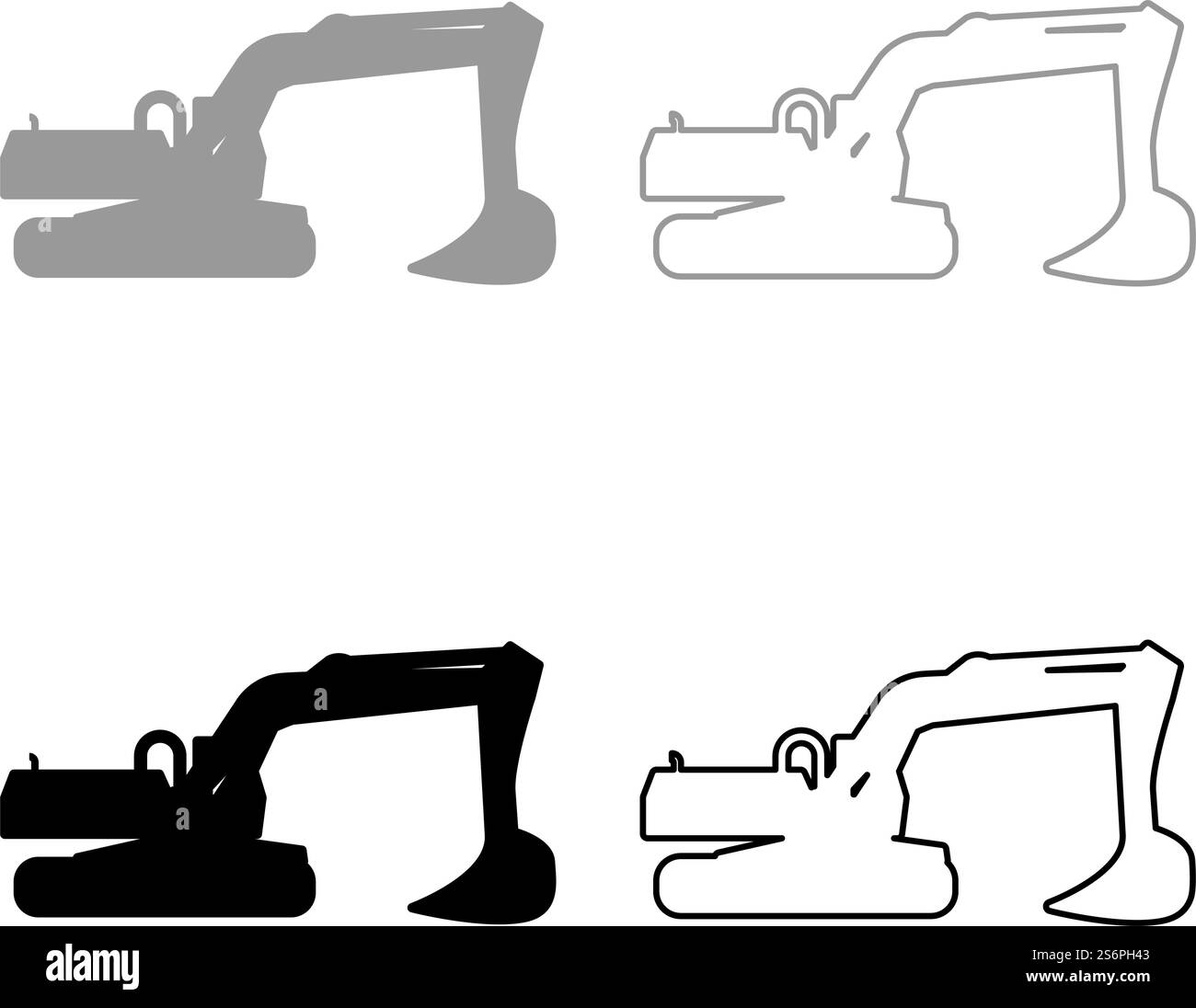 Silhouette dell'escavatore attrezzatura speciale Dusty Digger Set di macchine per la costruzione icona grigio nero immagine vettoriale semplice stile piatto contorno pieno linea di contorno sottile. Silhouette dell'escavatore attrezzatura speciale Dusty Digger Set di macchine per la costruzione icona grigio nero immagine vettoriale stile piatto contorno riempimento solido linea sottile Illustrazione Vettoriale