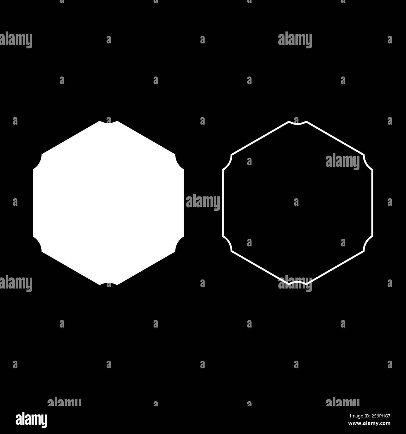 Esagono con angoli arrotondati icona colore bianco illustrazione vettoriale stile piatto serie di immagini semplice. Esagono con angoli arrotondati icona vettoriale di colore bianco immagine in stile piatto Illustrazione Vettoriale